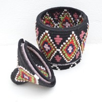  SOLD SOLD SOLD Berber Basket Handwoven Vintage Moroccan Berber Wool Lidded Basket  - Thumbnail 2