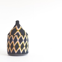  Berber Basket Handwoven Vintage Moroccan Berber Wool Lidded Basket  - Thumbnail 3