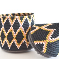  Berber Basket Handwoven Vintage Moroccan Berber Wool Lidded Basket  - Thumbnail 4