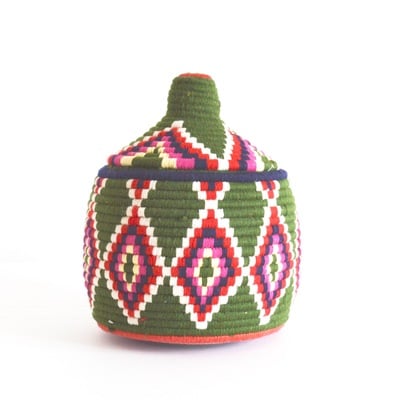 Berber basket handwoven vintage moroccan berber wool lidded basket 