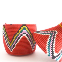  SOLD SOLD SOLD Berber Basket Handwoven Vintage Moroccan Berber Wool Lidded Basket  - Thumbnail 3