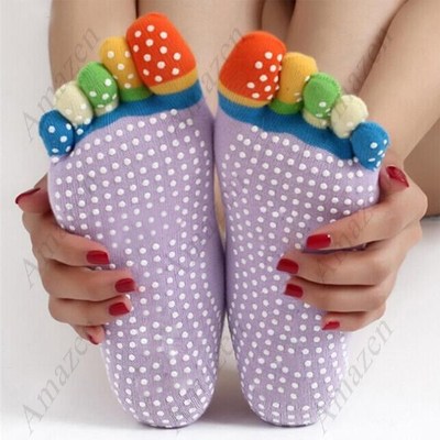 Stylish yoga anti skid non slip socks - colorful 5 finger toe breathable!