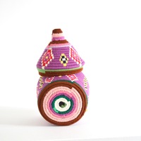  SOLD SOLD SOLD Berber Basket Handwoven Vintage Moroccan Berber Wool Lidded Basket  - Thumbnail 3