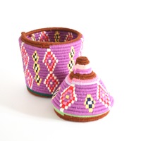  SOLD SOLD SOLD Berber Basket Handwoven Vintage Moroccan Berber Wool Lidded Basket  - Thumbnail 4