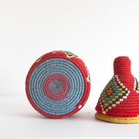   SOLD SOLD SOLD Berber Basket Handwoven Vintage Moroccan Berber Wool Lidded Basket  - Thumbnail 2