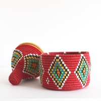    SOLD SOLD SOLD Berber Basket Handwoven Vintage Moroccan Berber Wool Lidded Basket  - Thumbnail 3
