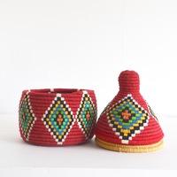    SOLD SOLD SOLD Berber Basket Handwoven Vintage Moroccan Berber Wool Lidded Basket  - Thumbnail 4