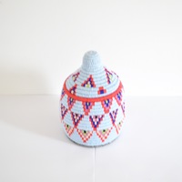 Berber Basket Handwoven Vintage Moroccan Berber Wool Lidded Basket  - Thumbnail 3