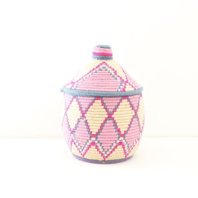 Berber basket handwoven vintage moroccan berber wool lidded basket 