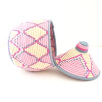 Berber Basket Handwoven Vintage Moroccan Berber Wool Lidded Basket  - Thumbnail 1