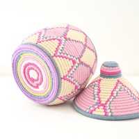 Berber Basket Handwoven Vintage Moroccan Berber Wool Lidded Basket  - Thumbnail 2