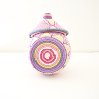 Berber Basket Handwoven Vintage Moroccan Berber Wool Lidded Basket  - Thumbnail 3