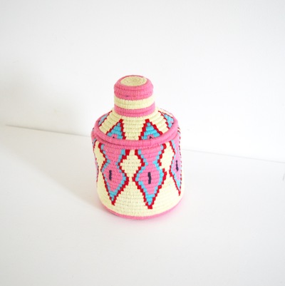 Berber Basket Handwoven Vintage Moroccan Berber Wool Lidded Basket 