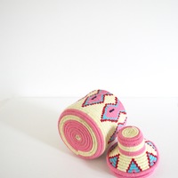 Berber Basket Handwoven Vintage Moroccan Berber Wool Lidded Basket  - Thumbnail 1