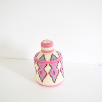 Berber Basket Handwoven Vintage Moroccan Berber Wool Lidded Basket  - Thumbnail 2