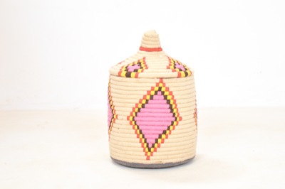  Berber Basket Handwoven Vintage Moroccan Berber Wool Lidded Basket 