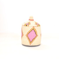  Berber Basket Handwoven Vintage Moroccan Berber Wool Lidded Basket  - Thumbnail 1