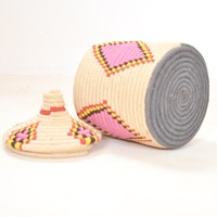  Berber Basket Handwoven Vintage Moroccan Berber Wool Lidded Basket  - Thumbnail 2