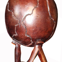 Vintage Hand carved Wooden Globe Statue - Thumbnail 1