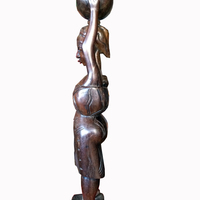 Hand Carved African Woman Carrying Earthen Pot, Traditional Ghanaian Sculpture   - Thumbnail 1