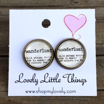 12mm wanderlust studs with antique bronze setting