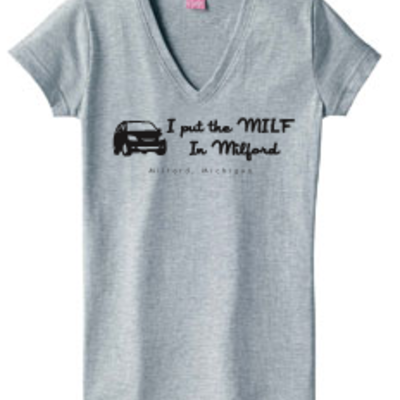 I put the milf in milford v-neck t-shirt (gray) with van