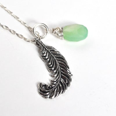 Feather and drop necklace, black friday sale, necklace, christmas gift, girls gift, seafoam stone necklace, angel feather - Thumbnail 2