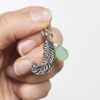 Feather and Drop Necklace, Black Friday Sale, Necklace, Christmas Gift, Girls Gift, Seafoam Stone Necklace, Angel Feather - Thumbnail 1