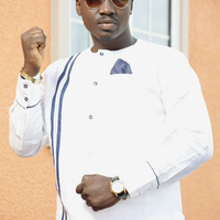 White Long Sleeves and Trousers Men's African Clothing Men's Fashion Men's Outfit Men's Wear Men   - Thumbnail 2