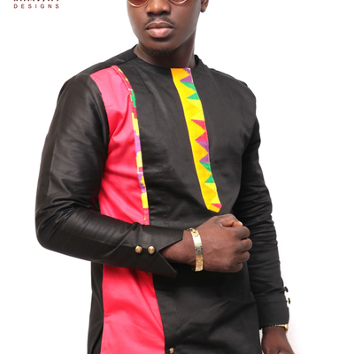 Men's african fashion wear kente  multicoloured long sleeve shirt men's fashion men's wear men's clothing  - Thumbnail 5