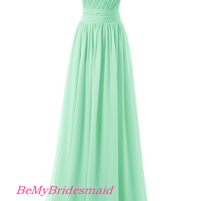 Simple one shoulder chiffon mint bridesmaid dresses, one shoulder prom dress, party gowns