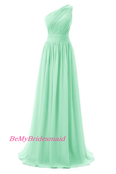Simple One Shoulder Chiffon Mint Bridesmaid Dresses, One Shoulder Prom Dress, Party Gowns