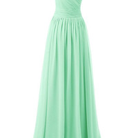 Simple One Shoulder Chiffon Mint Bridesmaid Dresses, One Shoulder Prom Dress, Party Gowns - Thumbnail 1