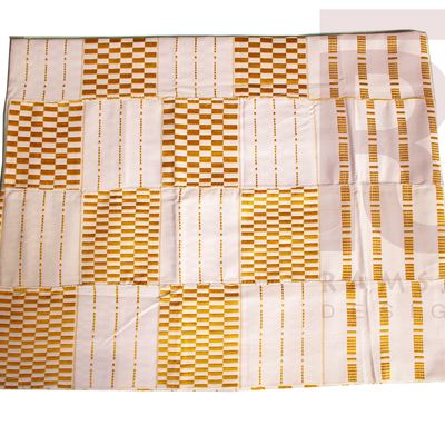 White & gold handwoven kente cloth kente kente fabric ghana kente fabric 6 yards - Thumbnail 5
