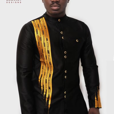 Black and gold men's african clothing african wear men's wear fashion  - Thumbnail 4