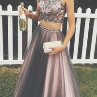 Crystal clear 2 pieces beading  prom dresses ,long  evening dresses - Thumbnail 1