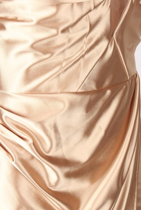 Gold Satin V-Neck Cross Wrap Drape Dress