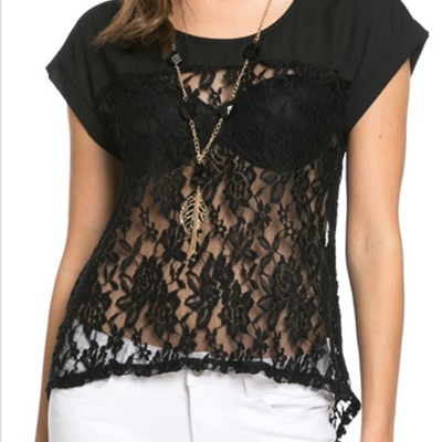 Lace split back top
