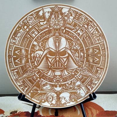 Azteca wars 12" wood laser-engraved disc