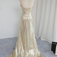 Shiny Sparkle Light Champagne Sequins Slit Prom Dresses, Sequins Party Dresses, Evening Dresses - Thumbnail 1