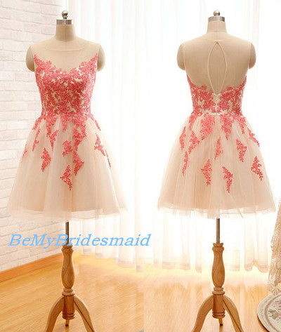 Lovely Tulle Short Prom Dress with Lace Applique, Short Tulle Party Dresses, Homecoming Dresses