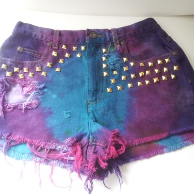 Tie die cut up shorts