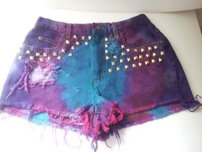 Tie Die Cut up Shorts