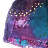 Tie Die Cut up Shorts - Thumbnail 1
