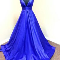  Simple  royal blue A-line v neck  long prom dress,wedding dress - Thumbnail 1