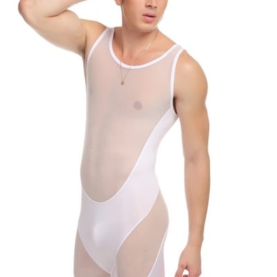 Men's underwear ultra-thin stitching sexy bottom bodysuit wrestling singlet men onesies - Thumbnail 1
