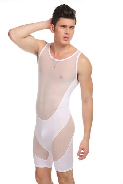 Men's underwear ultra-thin stitching sexy bottom bodysuit wrestling singlet men onesies