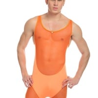 Men's underwear ultra-thin stitching sexy bottom bodysuit wrestling singlet men onesies - Thumbnail 4