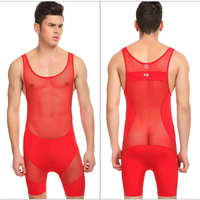 Men's underwear ultra-thin stitching sexy bottom bodysuit wrestling singlet men onesies - Thumbnail 3