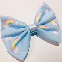 Kawaii Pastel Blue Rainbow and Clouds Handmade Medium Hair Bow Hair Clip Fairy Kei